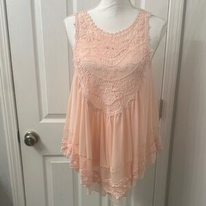 Lace-Trim Layered Chiffon Camisole — Light Peach